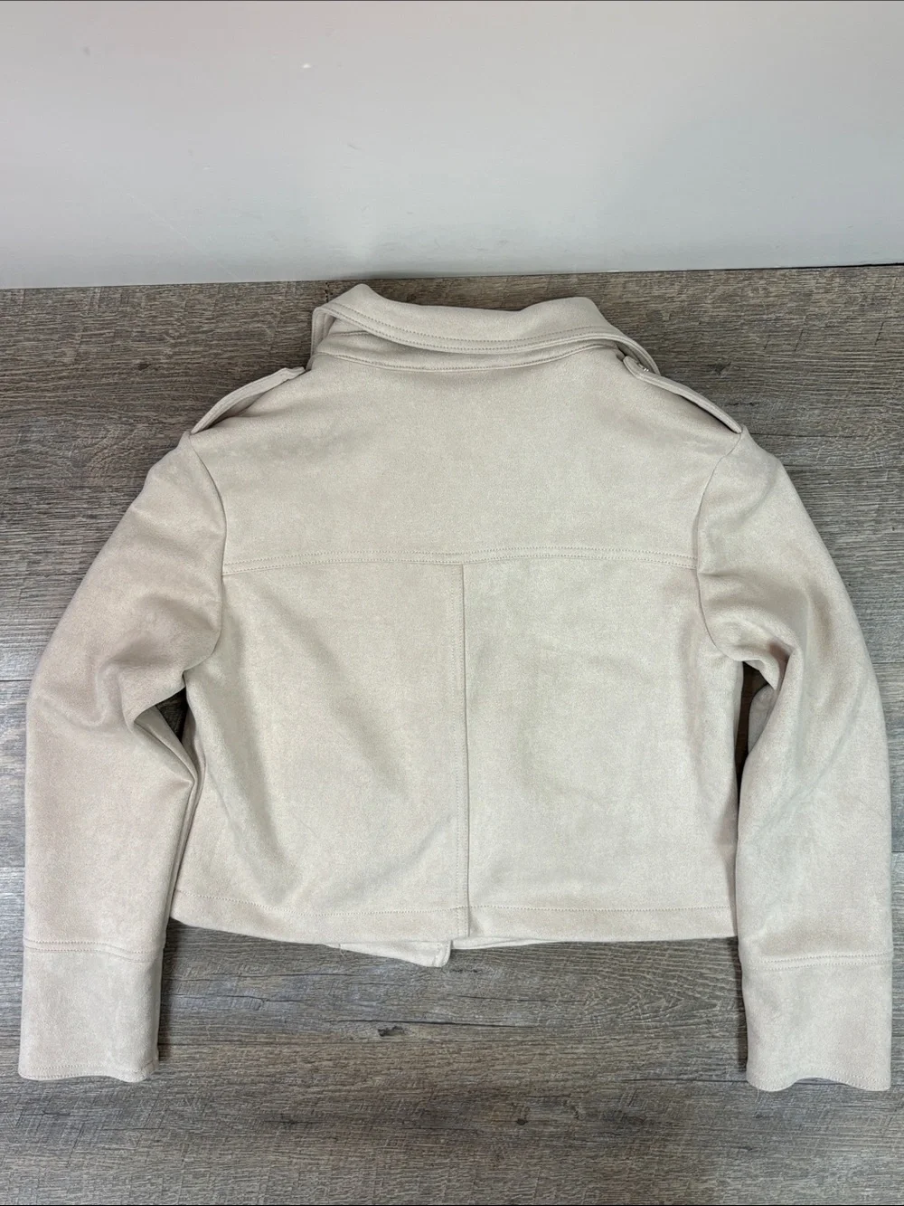 Philosophy Republic Clothing Faux Suede Moto Jacket Beige Cropped Open Front S